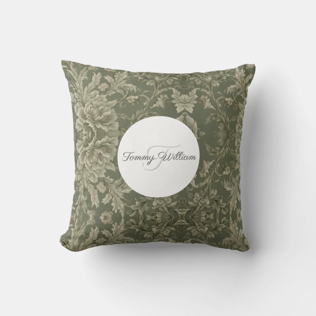 Sage Green Flora Elegantes Ambiente Kissen (Vorderseite)