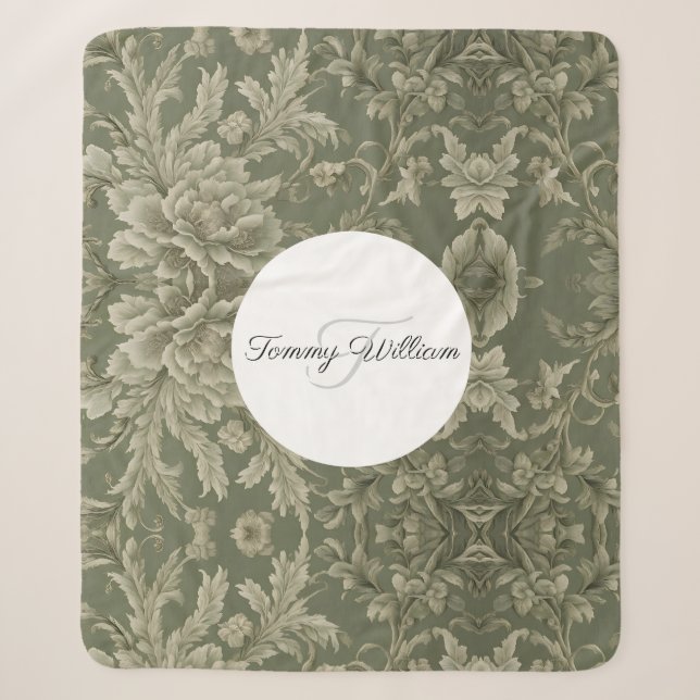 Sage Green Flora Elegantes Ambiente Sherpadecke (Vorderseite)