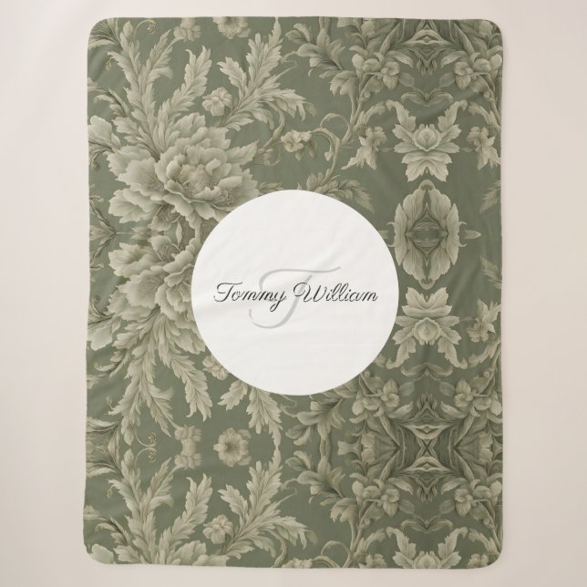Sage Green Flora Elegantes Ambiente Sherpadecke (Vorderseite)