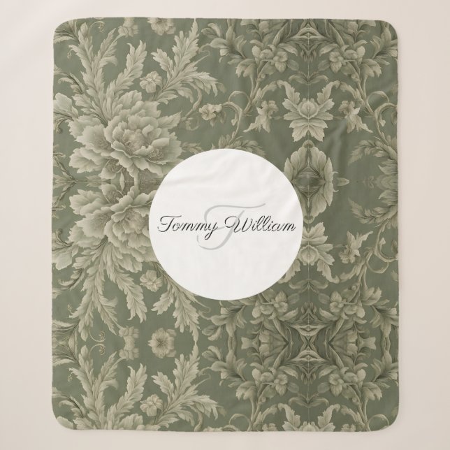 Sage Green Flora Elegantes Ambiente Sherpadecke (Vorderseite)
