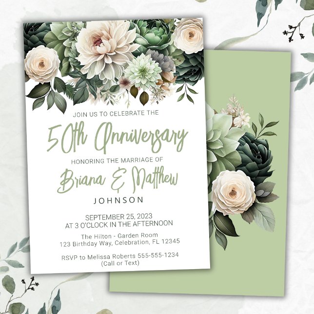 Sage Green Floral 50. Hochzeitstag Einladung (Von Creator hochgeladen)