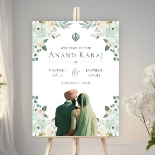 Sage Green Floral Anand Karaj Wedding Begrüßungsze Poster