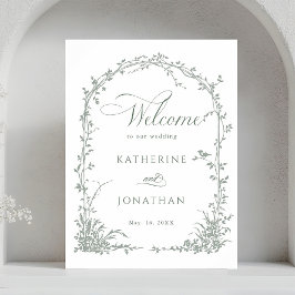 Sage Green Floral Arch Garden Wedding Welcome  Poster