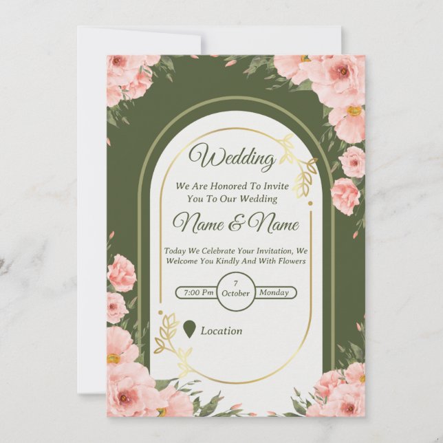 Sage Green Floral Arch Wedding Invitation (Devant)