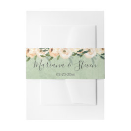 Sage Green Floral Beige Blume Gold Hochzeit Einladungsbanderole
