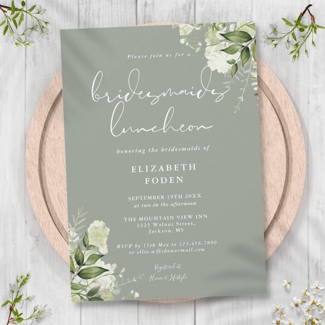 Sage Green Floral Bridesmaids Luncheon Einladung (Sage Green Floral Bridesmaids Luncheon Invitation)