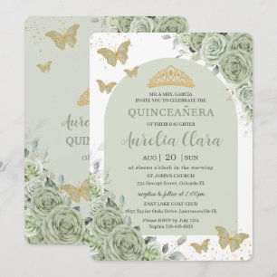 Sage Green Floral Butterfells Arch Quinceanera Einladung