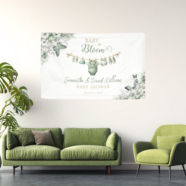 Sage Green Floral Butterfly Baby in Bloom Banner (Von Creator hochgeladen)