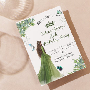 Sage Green Floral Butterfly invitation d'anniversa