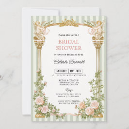 Sage Green Floral Cherub Bridal Shower  Einladung