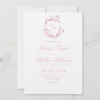 Sage Green Floral Crest Royal Calligraphy Wedding Einladung