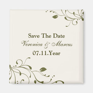 Sage Green Floral Decal Save the Date Magnet