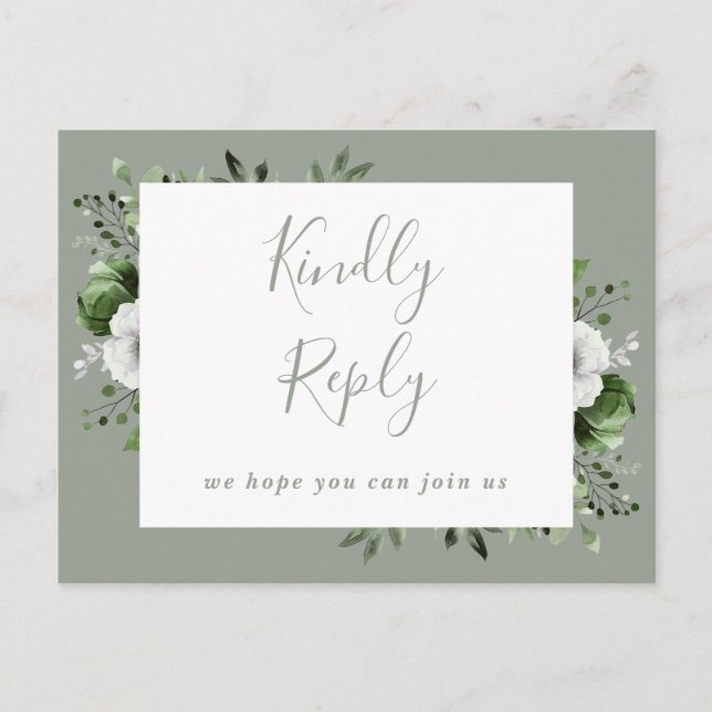 Sage Green Floral Demande de Chanson RSVP Carte Po (Devant)