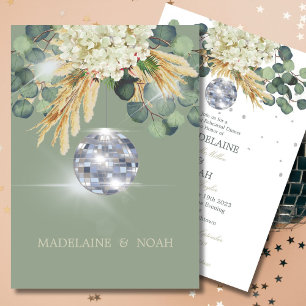 Sage Green Floral Disco Ball Wedding Probe Einladung