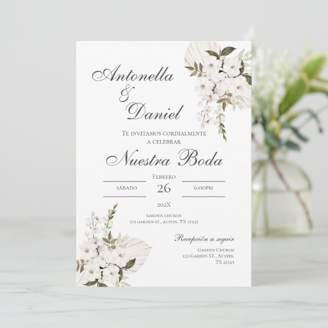 Sage Green Floral Einladung zur Hochzeit in Spanis (Stehend Vorderseite)