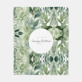 Sage Green Floral Elegant Fleecedecke