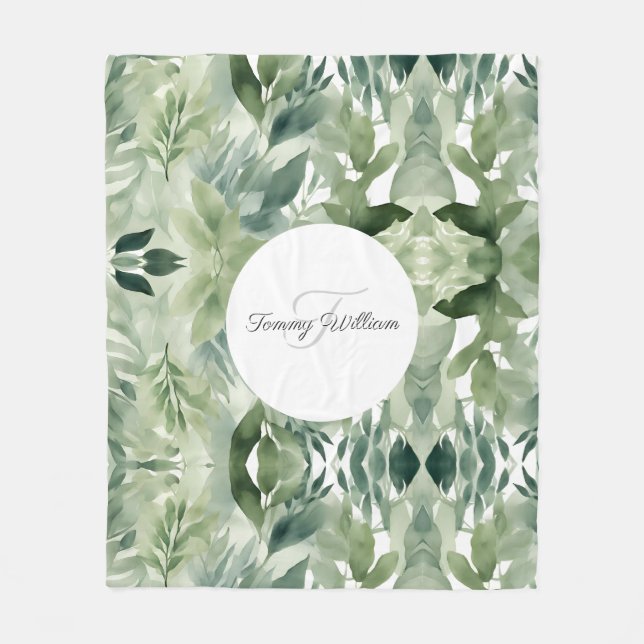 Sage Green Floral Elegant Fleecedecke (Vorderseite)