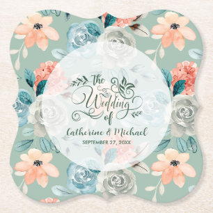 Sage Green Floral Elegant Hochzeitkalligrafie Untersetzer