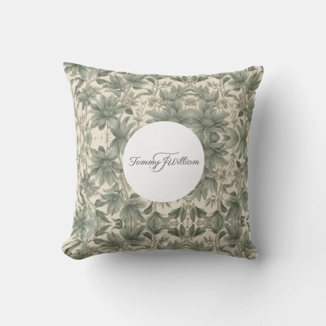Sage Green Floral Elegant Kissen (Vorderseite)