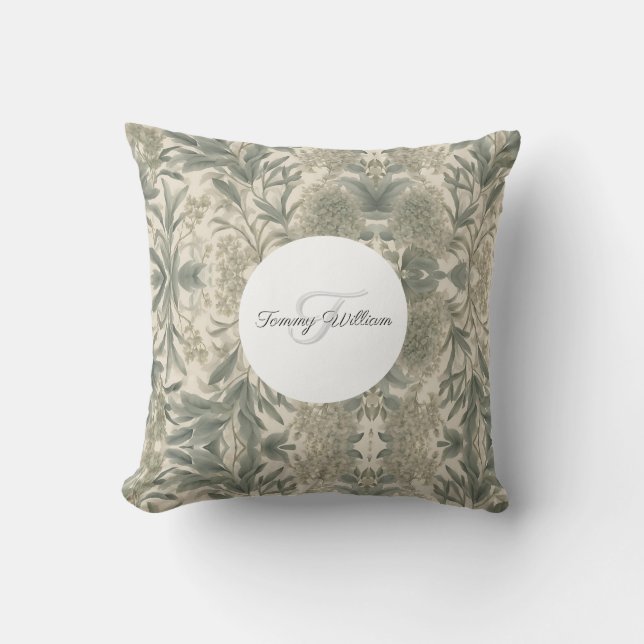 Sage Green Floral Elegant Kissen (Vorderseite)