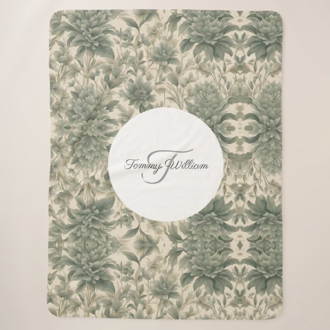 Sage Green Floral Elegant Sherpadecke (Vorderseite)