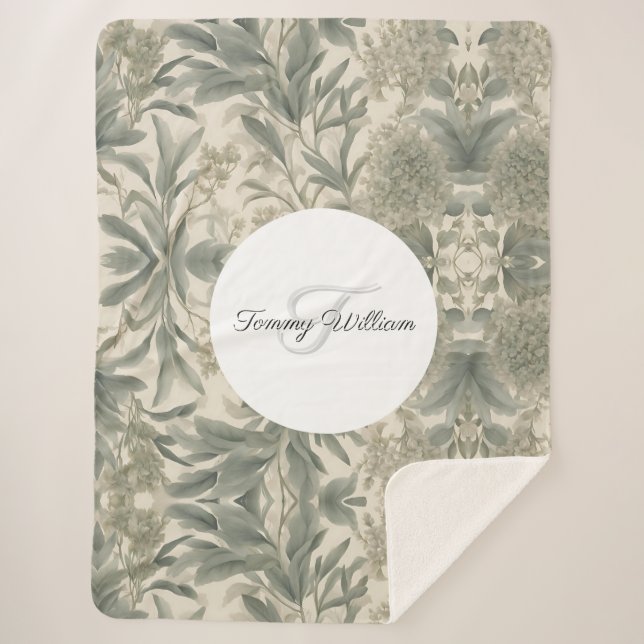 Sage Green Floral Elegant Sherpadecke (Vorderseite)