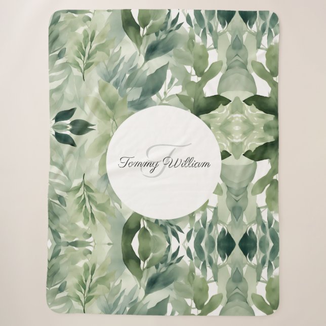 Sage Green Floral Elegant Sherpadecke (Vorderseite)