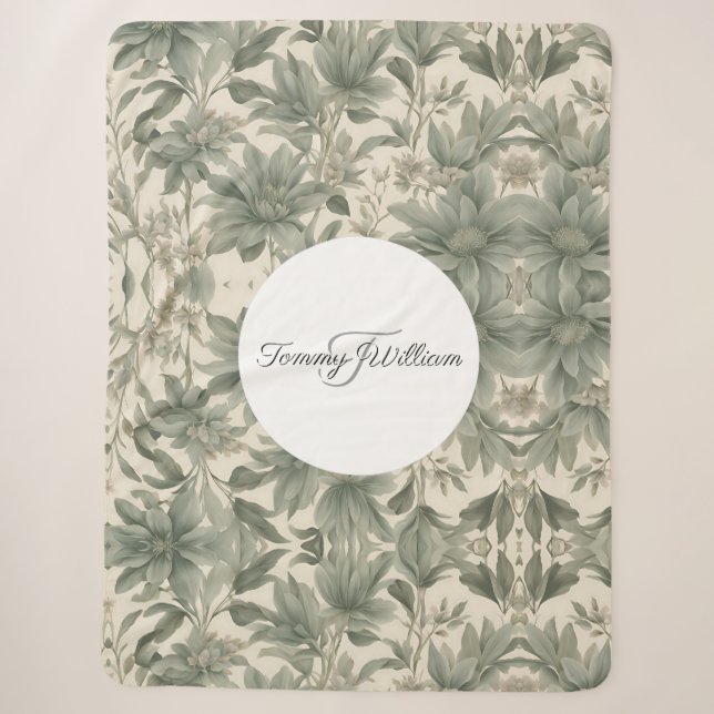Sage Green Floral Elegant Sherpadecke (Vorderseite)