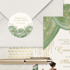Sage Green Floral Elegante Quinceanera Runder Aufkleber