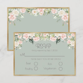 Sage Green Floral Elegante Script Hochzeit RSVP Karte