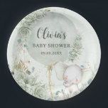 Sage Green Floral Elephant Baby Shower Pappteller<br><div class="desc">Niedliche,  geschlechtsneutrale Elefantenrundpapier-Teller mit einem bezaubernden Babyelefant,  begleitet von einer weichen Salbei-Grün-Rose geschmückt Ballon. Matching-Elemente im Speicher verfügbar. c) Somerset Fine Paperie</div>