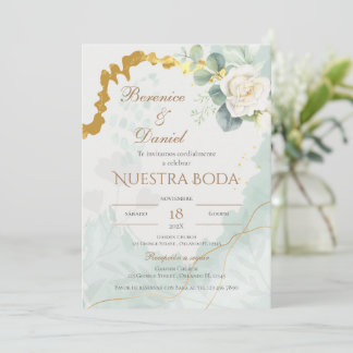 Sage Green Floral faire-part de mariage en espagno
