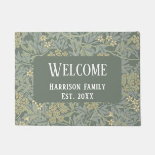 Sage Green Floral Familienname etabliert Willkomme Fußmatte