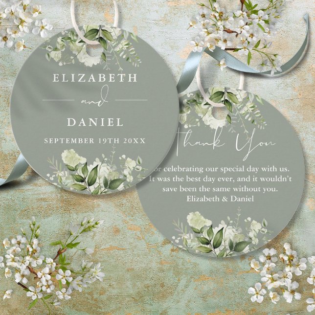 Sage Green Floral Green Vielen Dank für Ihre Hochz Geschenkanhänger (Sage Green Floral Greenery Thank You Wedding Favor Tags)