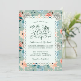 Sage Green Floral Lace Elegante Wedding Calligraph Einladung
