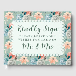 Sage Green Floral Lace Elegante Wedding Calligraph Gästebuch