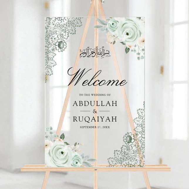 Sage Green Floral Lace Muslim Wedding Welcome (Créateur téléchargé)