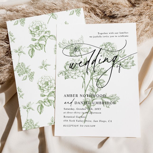 Sage Green Floral Moderne Kalligrafie Hochzeit Einladung (Von Creator hochgeladen)