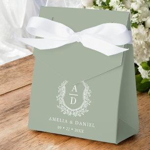 Sage Green Floral Monogram Wedding Wappen Modernes Geschenkschachtel