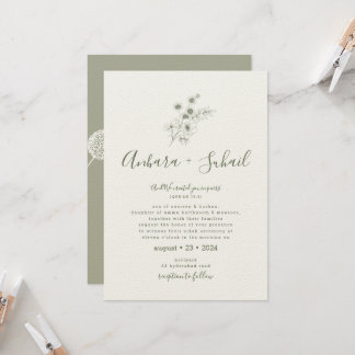 Sage Green Floral Muslim Hochzeit Einladung