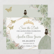 Sage Green Floral Pampas Grass Quinceanera Gold