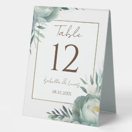 Sage Green Floral Personalize Wedding Tischnummer Tischaufsteller