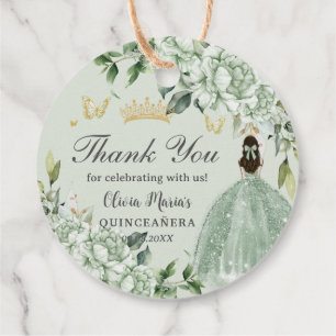 Sage Green Floral Princess Quinceañera Geschenkanhänger