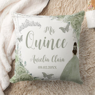 Sage Green Floral Prinzessin Silver 15 Quinceañera Kissen