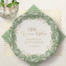 Sage Green Floral Quinceanera Pappteller