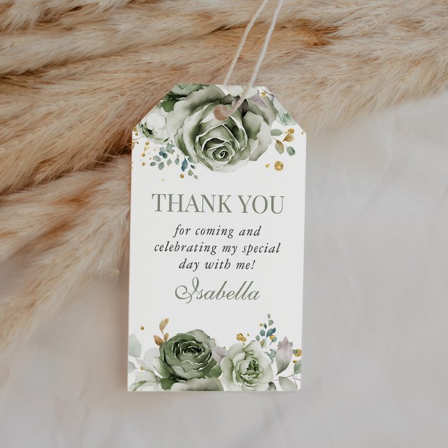 Sage Green Floral Quinceanera Vielen Dank Geschenkanhänger (Von Creator hochgeladen)