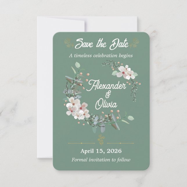 Sage Green Floral Save The Date Editable (Vorderseite)