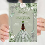 Sage Green Floral Silver Crown Mis Quince 15 Anos Einladung<br><div class="desc">Quinceañera Sage Green Silver Crown Einladung Mis Quince 15 Anos,  16. Geburtstag, </div>