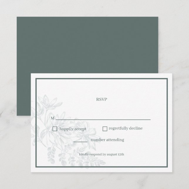 Sage Green Floral Simple Mariage Carte RSVP (Devant / Derrière)