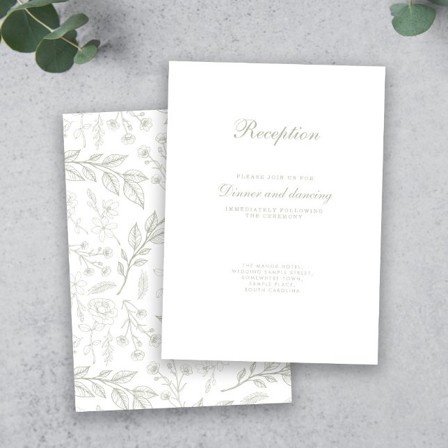 Sage Green Floral Vintage Wedding Card Begleitkarte (Von Creator hochgeladen)